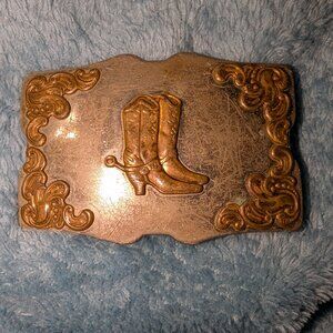Vintage Western Nickel Silver Belt Buckle – Cowboy Boots & Spurs Rodeo Style